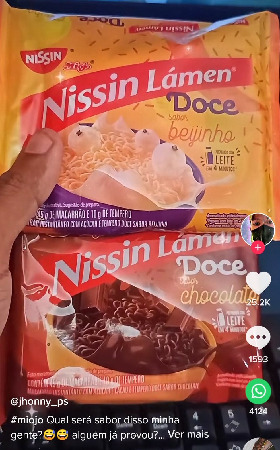 Miojo Doce Nissin Lámen Beijinho Chocolate