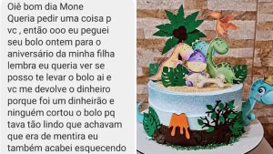 Mulher não corta bolo de aniversário e faz pedido inusitado a confeiteira