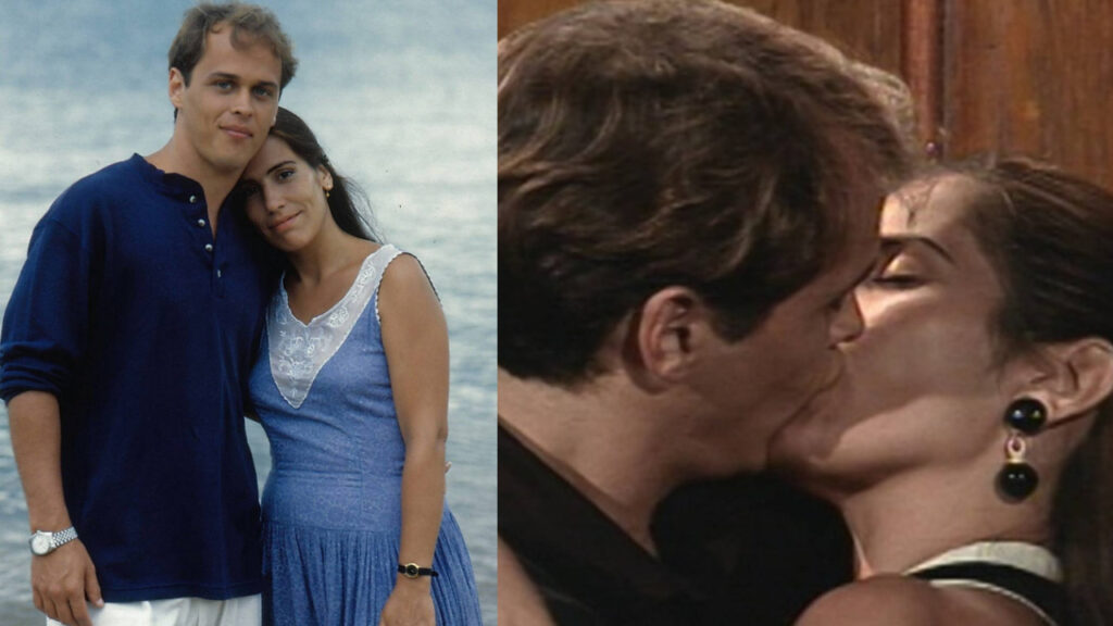 Ruth (Gloria Pires) e Raquel (Gloria Pires), com quem Marcos (Guilherme Fontes) fica em Mulheres de Areia (Foto: Reprodução)