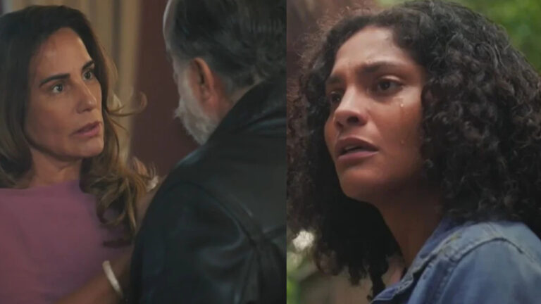 Irene (Gloria Pires) é repreendida por Antônio (Tony Ramos) após crime contra Aline (Barbara Reis) em Terra e Paixão (Foto: Reprodução)