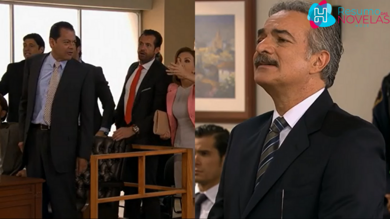 Cláudio Linhares (David Ostrosky) contra Máximino (Roberto Blandón) na justiça em Um Refúgio para o Amor (Foto: Reprodução)