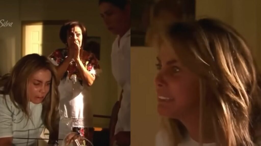 Na imagem, da esquerda para a direita, Carmen vai perder o bebê em Abismo de Paixão (Foto: Reprodução)