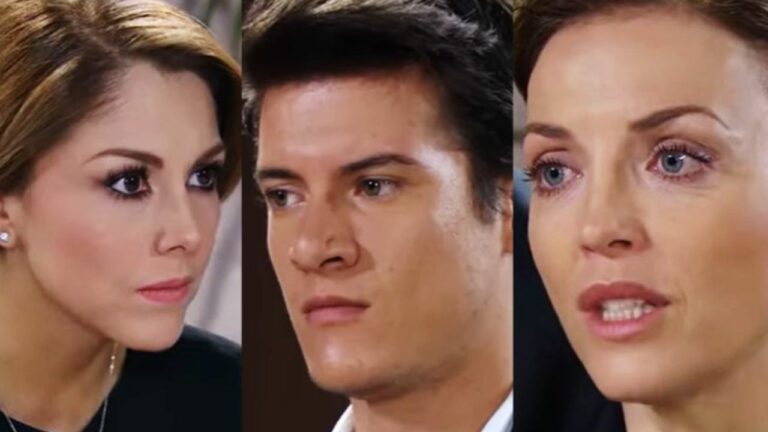 Da esquerda para a direita, aparecem Jana (Ilean Almaguer), Boris (Julián Huergo) e Roselena (Laura Flores) (Foto: Reprodução)