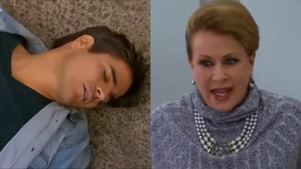 Da esquerda para a direita, Paulo (Daniel Arenas) e Lorena (Laura Zapata) na novela A Gata (Foto: Reprodução)