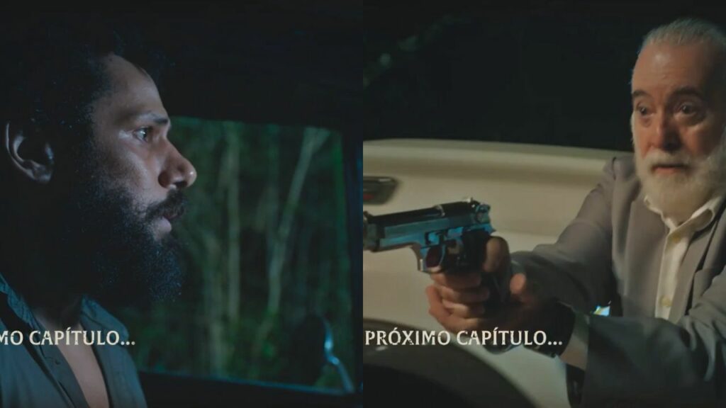 Na imagem, aparecem os personagens Ramiro e Antônio de Terra e Paixão.