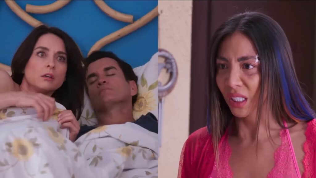 Olga flagra Vicente e Natália em Minha Fortuna é te Amar (Foto: Reprodução)